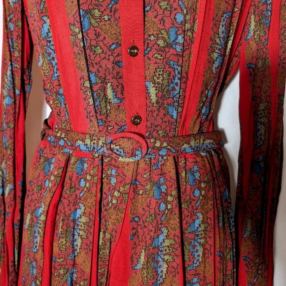 KAUNOTAR made in FINLAND high end dress Sz 10 BELT & BOW 100% VISCOSE A GEM !! - Picture 4 of 16